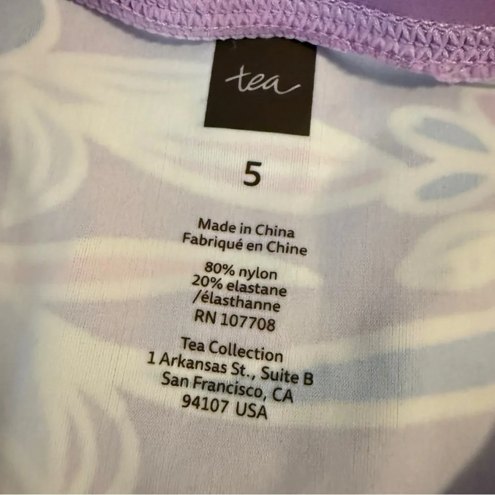 Tea Collection Girls Rash Guard Top Floral Long Sleeve Purple Pink Navy Size 5